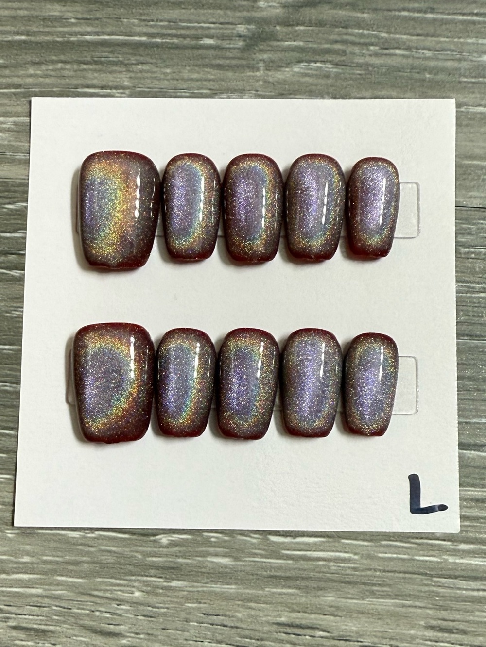 Holographic Maroon Brown Press-On Nail Set
